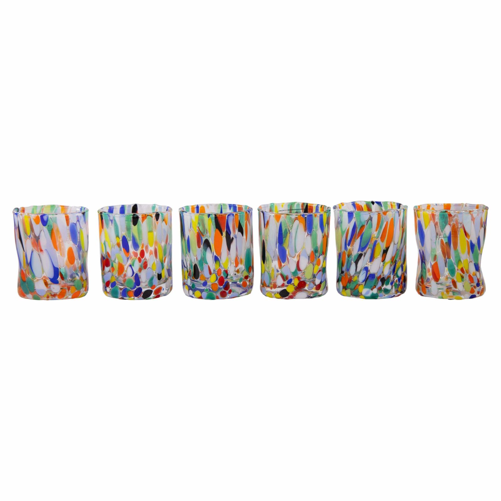 Caracas, Set Of 6 Murano Shot Glasses Color "Arlechhino" Handmade, Murano Glass