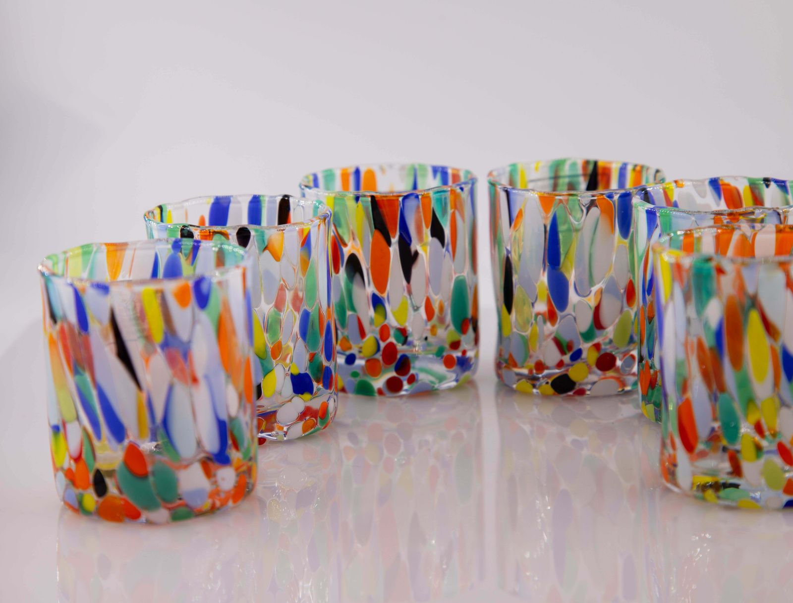 photo furniture Caracas, Set Of 6 Murano Shot Glasses Color "Arlechhino" Handmade, Murano Glass