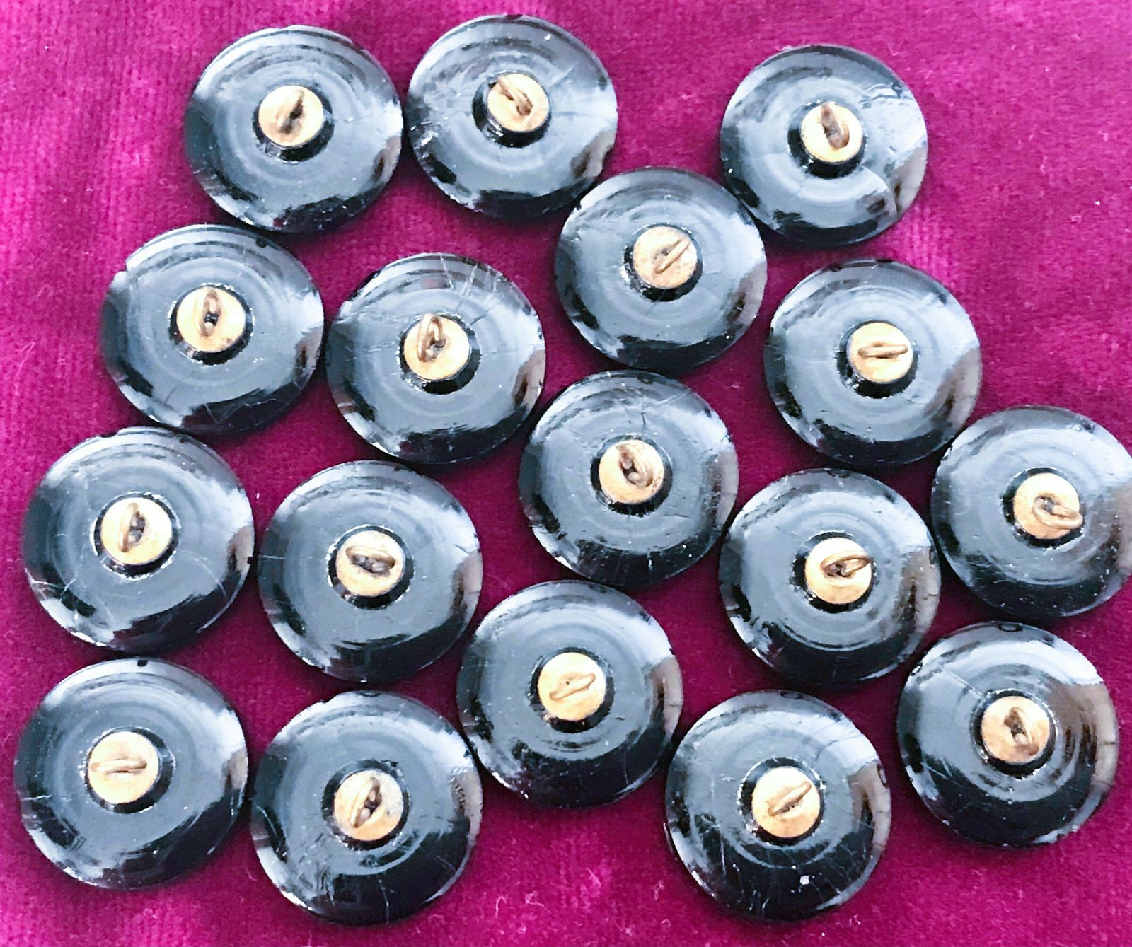 40 Fabulous Victorian French Jet Black Glass Buttons With Brass Shanks photo furniture