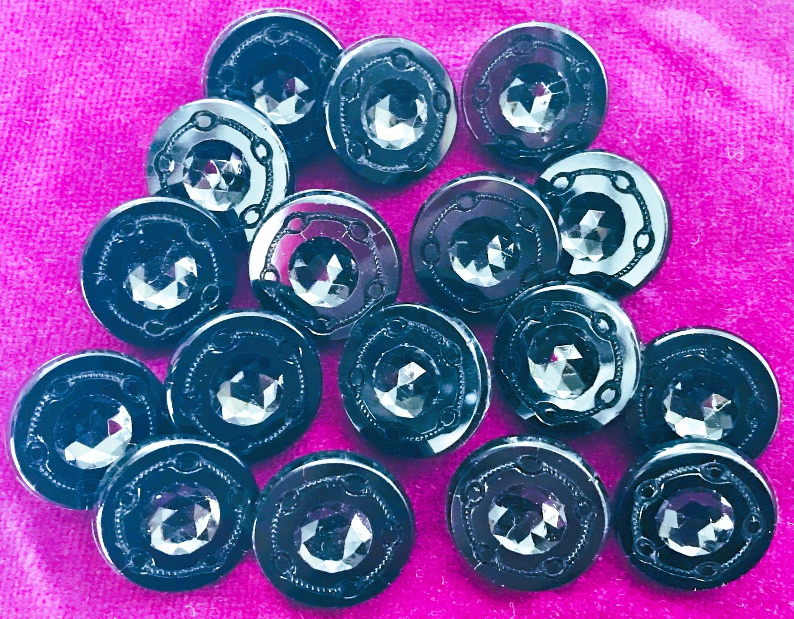 40 Fabulous Victorian French Jet Black Glass Buttons With Brass Shanks photo for sale