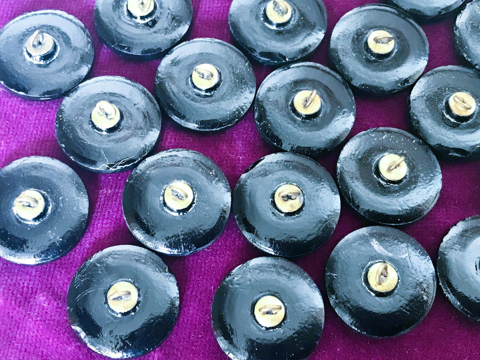 40 Fabulous Victorian French Jet Black Glass Buttons With Brass Shanks photo Home Decor
