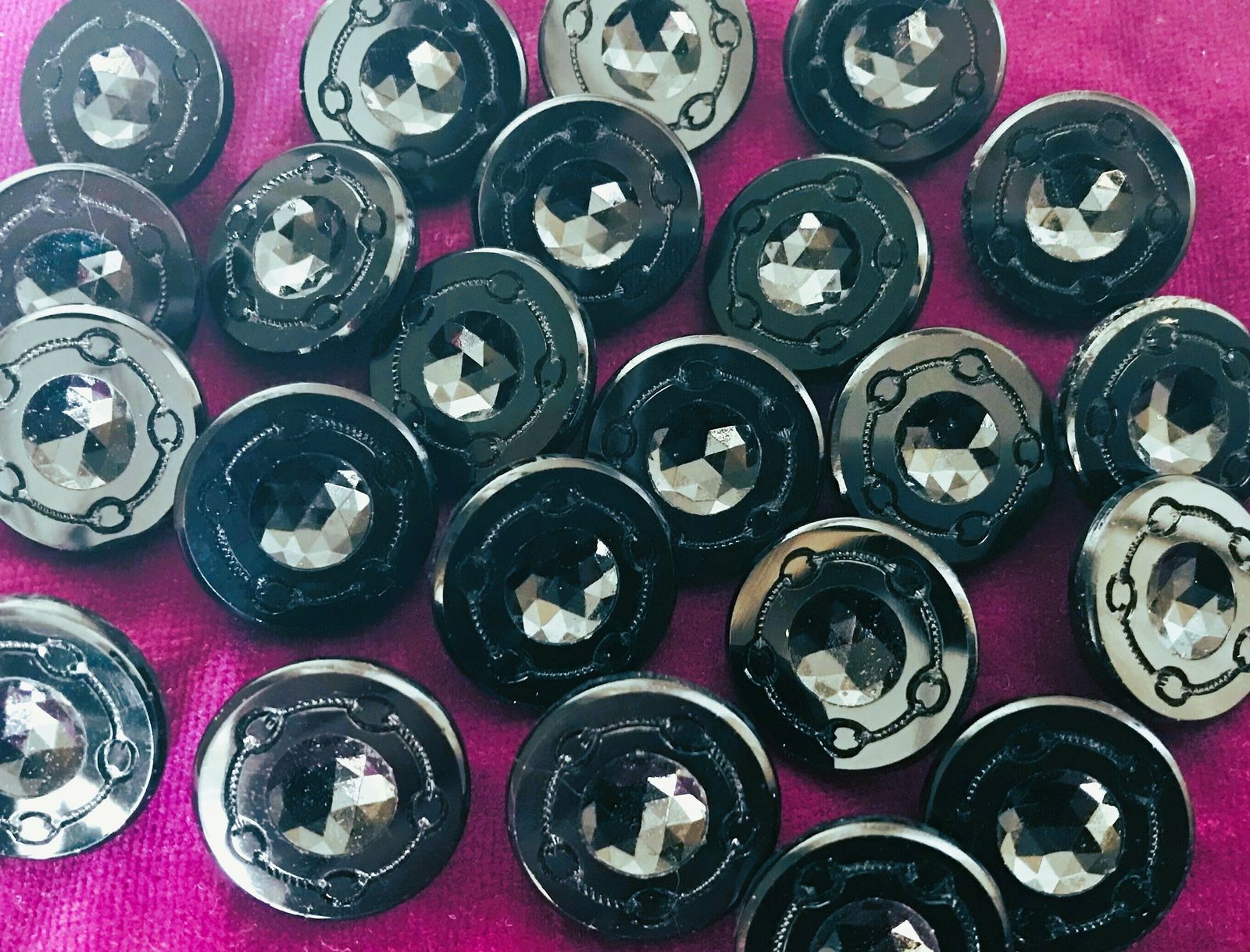 40 Fabulous Victorian French Jet Black Glass Buttons With Brass Shanks photo 120.0