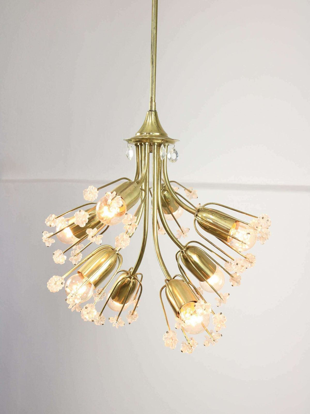 Mid Century Chandelier By Emil Stejnar For Rupert Nikoll / 1950s Austria / Flower Bouquet Pendant Lamp / 8 Light Bulbs / Vintage Lighting