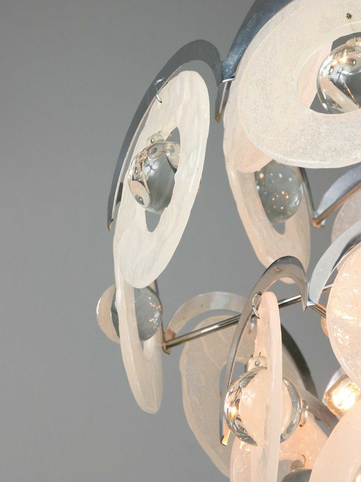 Vintage Murano Glass Chandelier By Vistosi With 27 Discs / 1960s Italy / Space Age Italian Design / Very Rare Lamp / Mid Century Lighting photo for sale