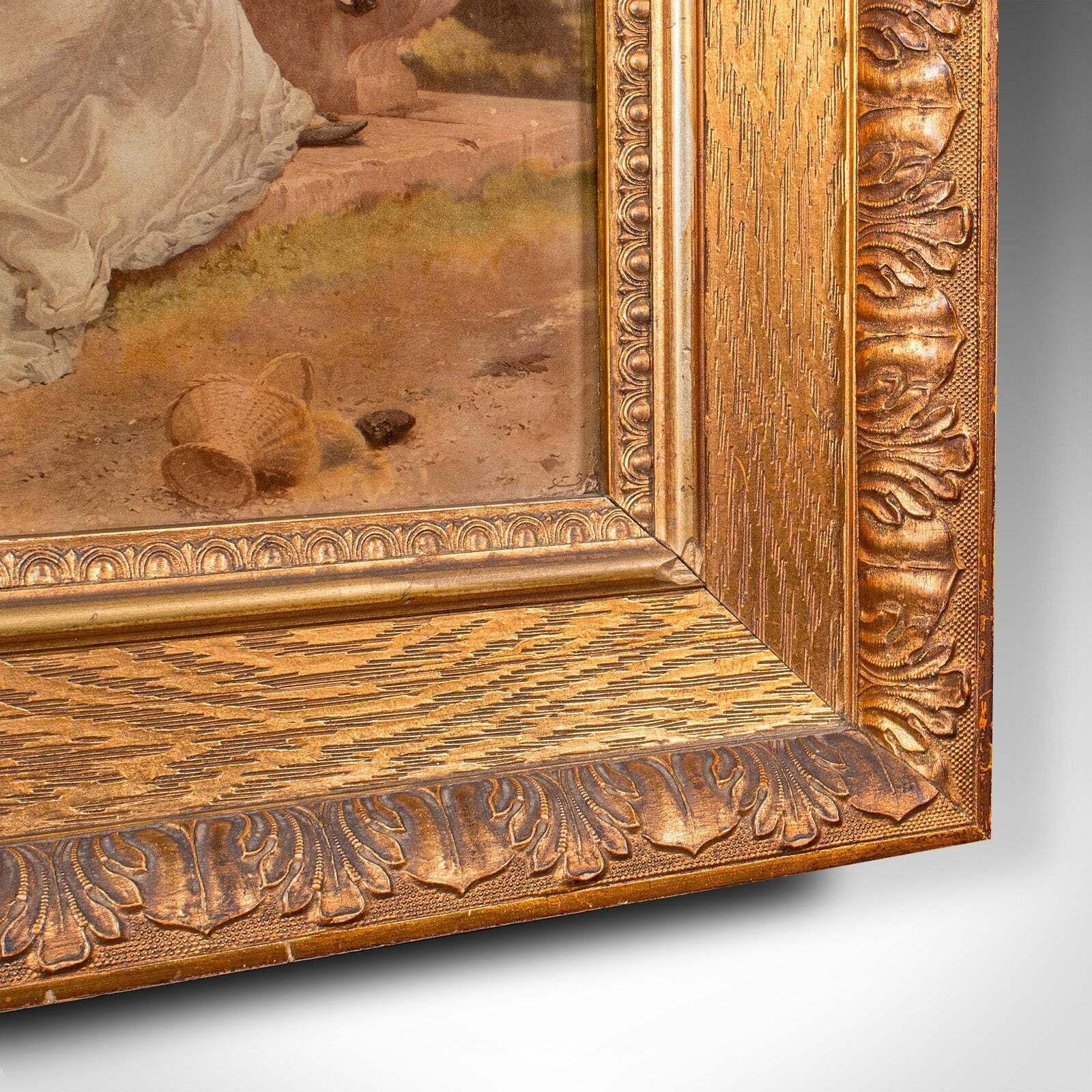 Antique Convex Glass Print, Continental, Framed Art, Impressionist, Victorian photo vinterior