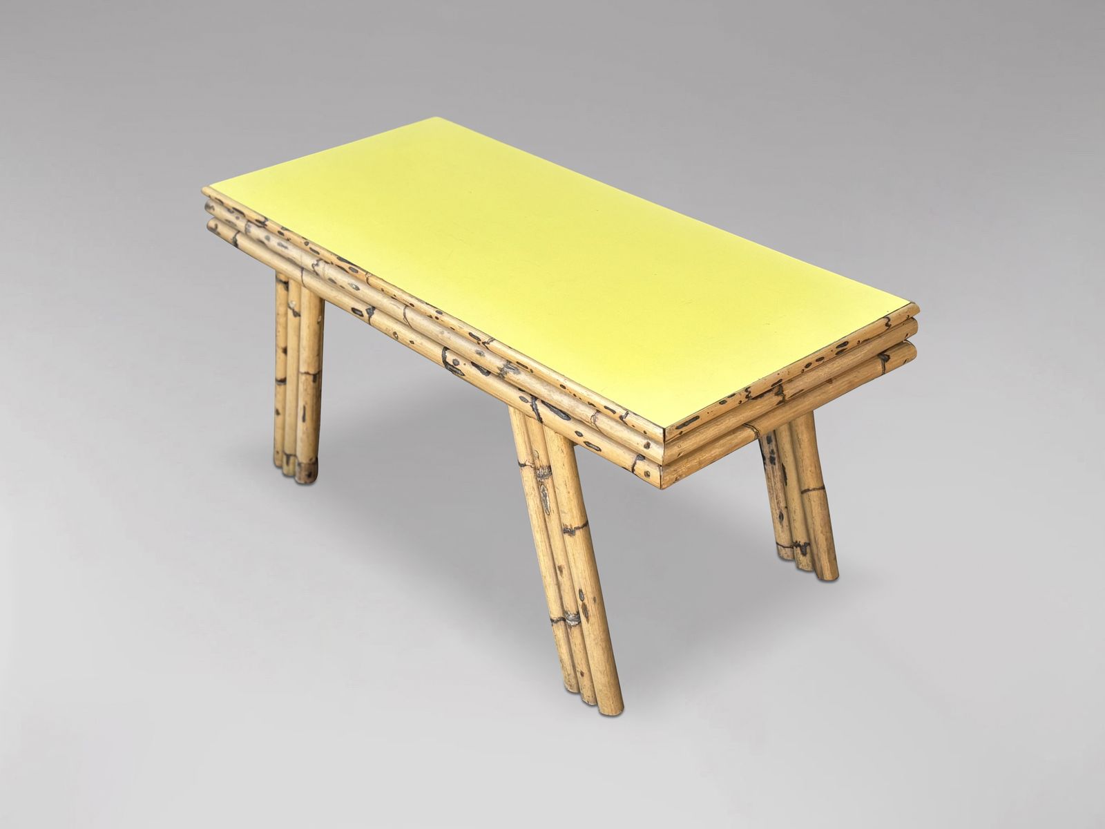 1970's Italian Bamboo With Yellow Formica Top Coffee Table photo vinterior