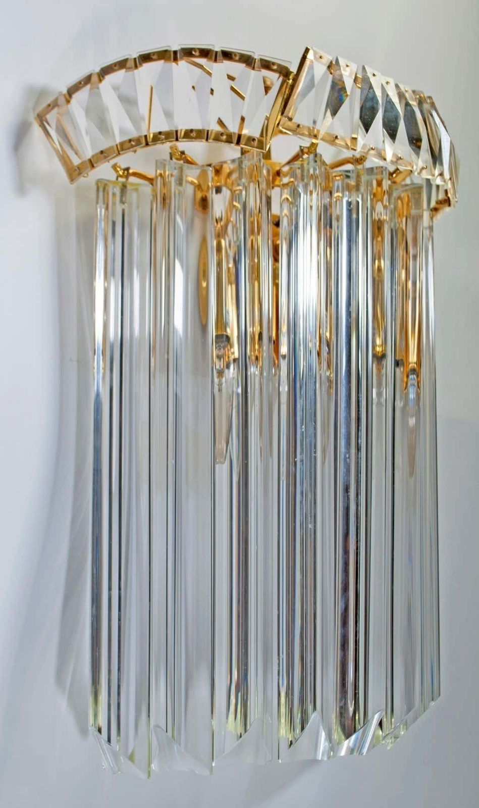 Pair Of Venini Midcentury Brass And Murano Glass "Triedri" Sconces, 1970s photo Lighting
