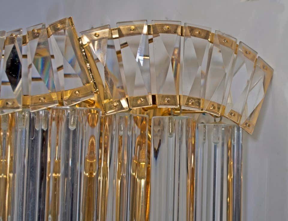 Pair Of Venini Midcentury Brass And Murano Glass "Triedri" Sconces, 1970s photo buy
