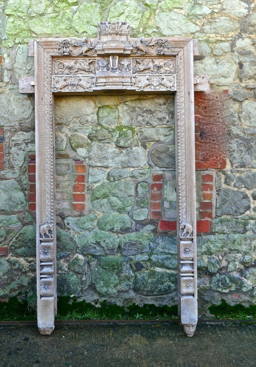 Ancient Carved Teak Archway, Hindu, Buddhist Temple Doorway photo furniture