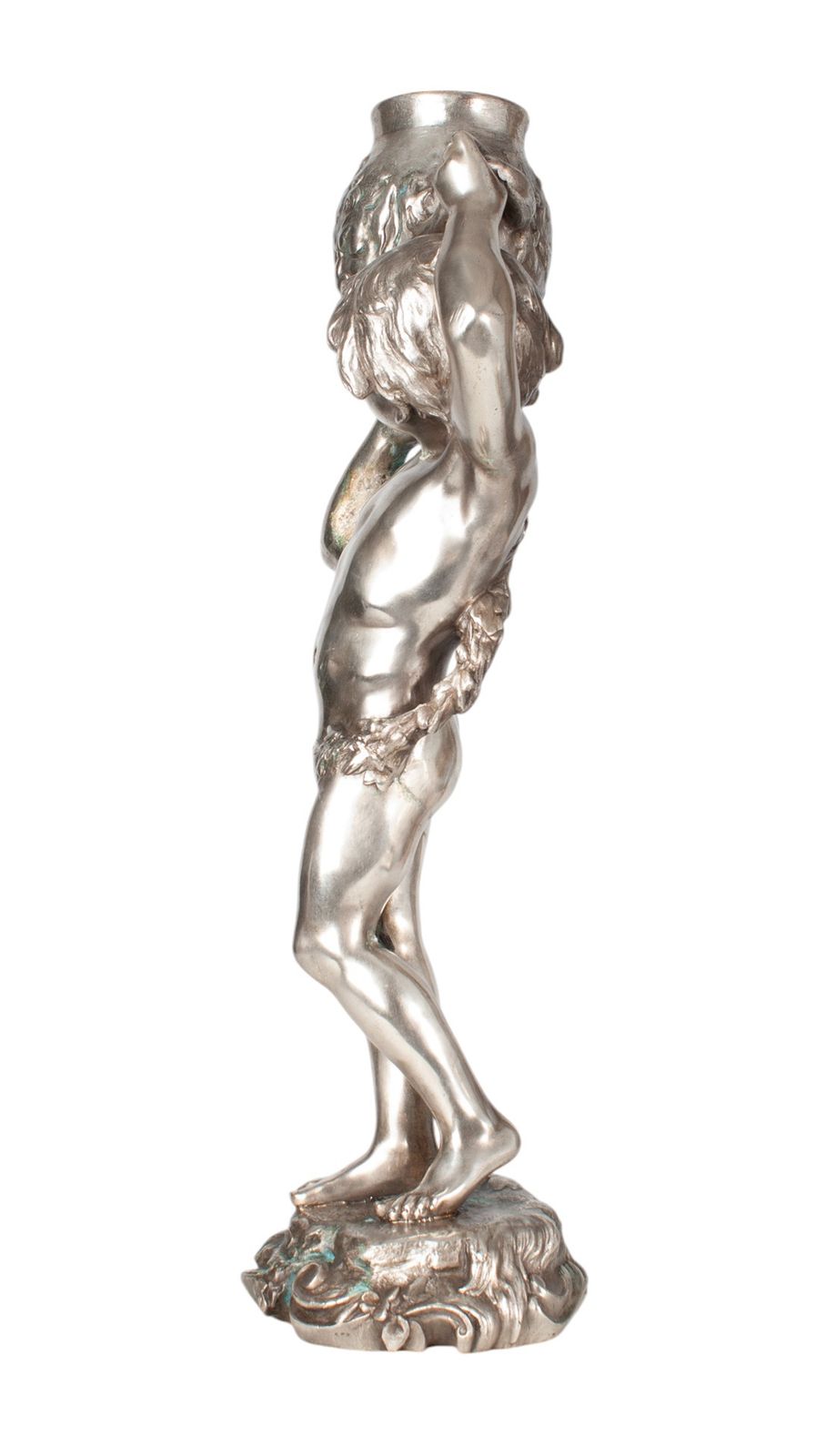 Late 19th Century Belle époque Metal Sculpture Of A Young Boy Lifting A Faced Amphora By Auguste Moreau, France photo 1775.0