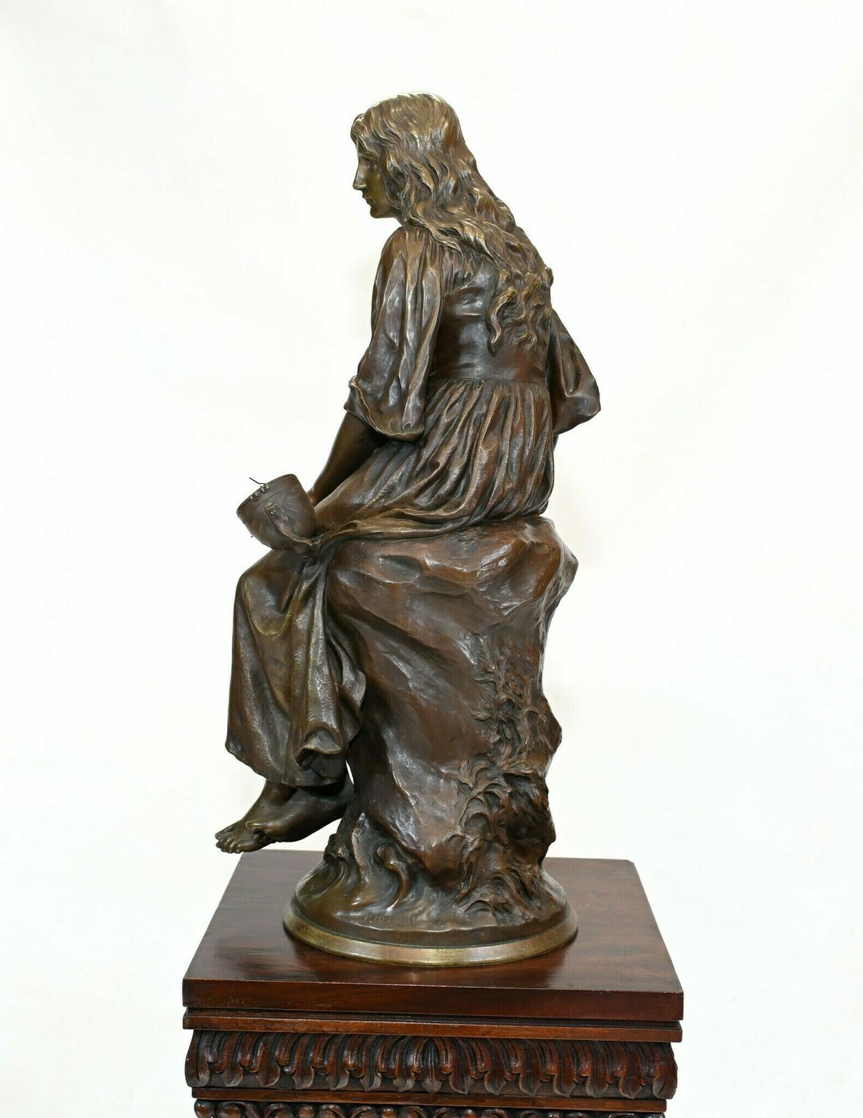 French Bronze Mandolin Player By Paul Mengin Art Nouveau Maiden Figurine 1890 photo buy