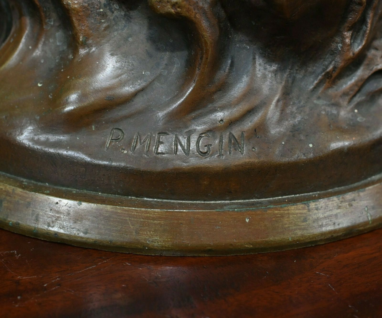 French Bronze Mandolin Player By Paul Mengin Art Nouveau Maiden Figurine 1890 photo vintage
