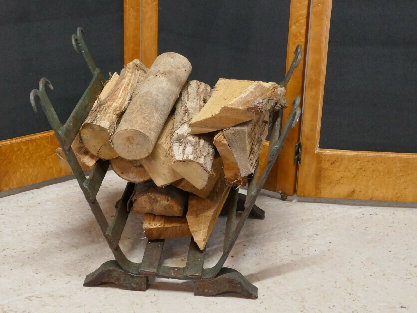 Heavy Blacksmith Made Inglenook Iron Log Carrier photo furniture
