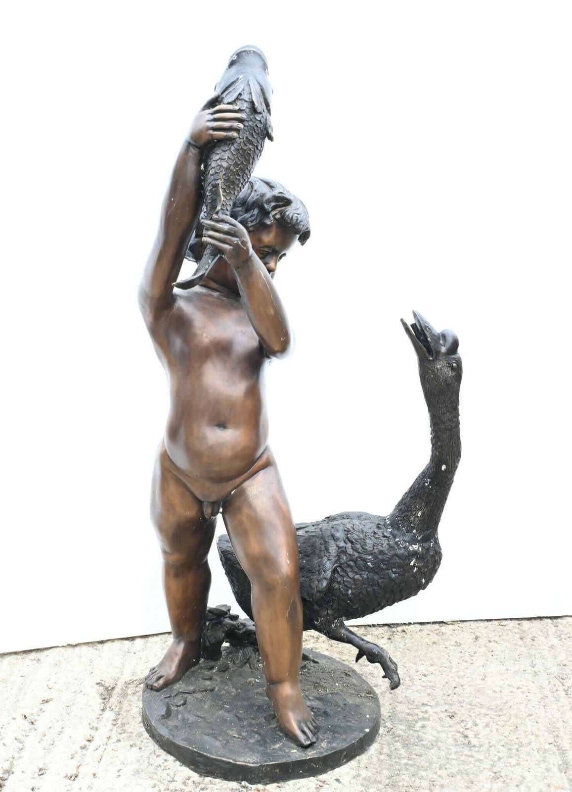 Classical Bronze Cherub Fountain Fish Geese Garden Statue