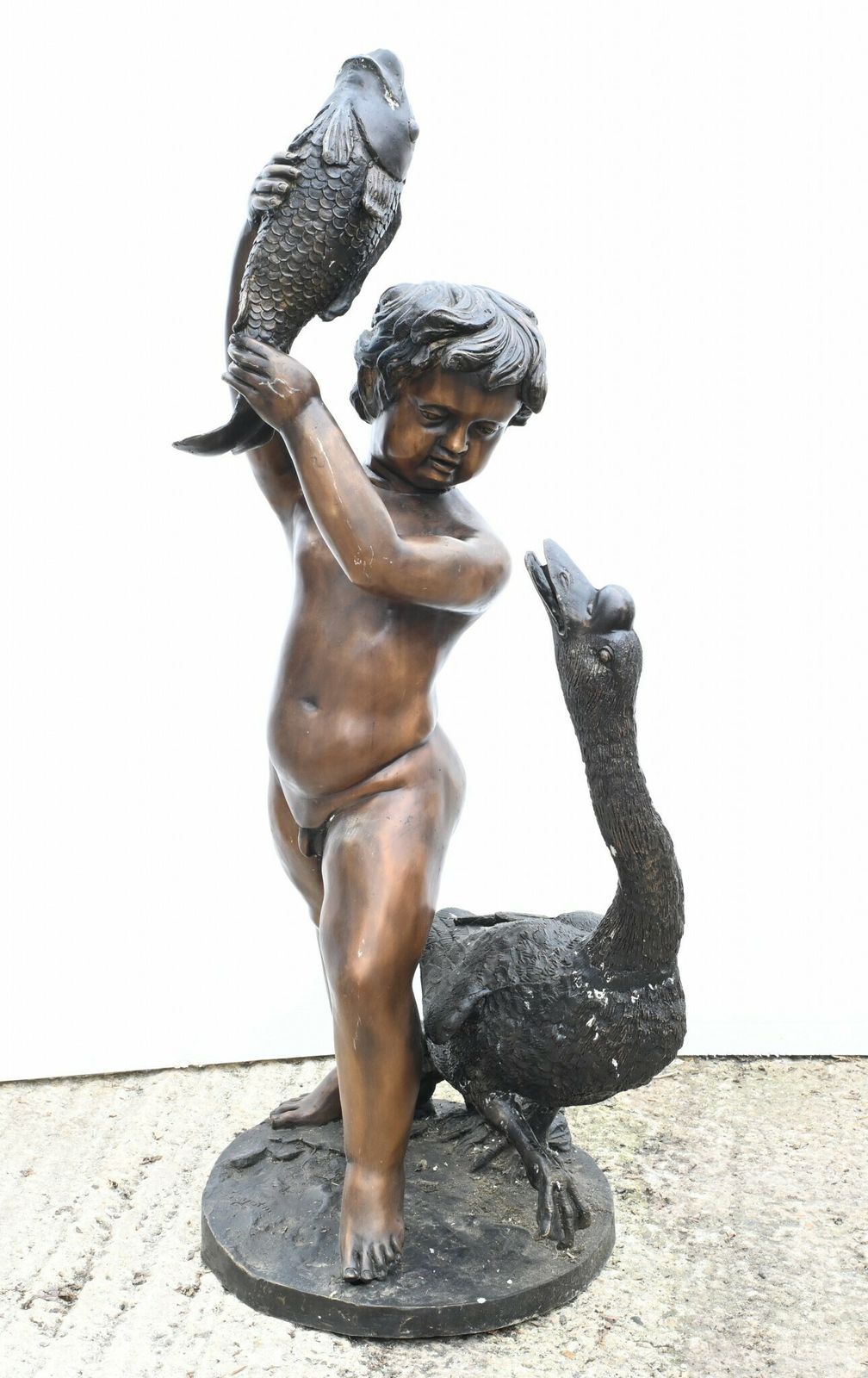 Classical Bronze Cherub Fountain Fish Geese Garden Statue photo furniture