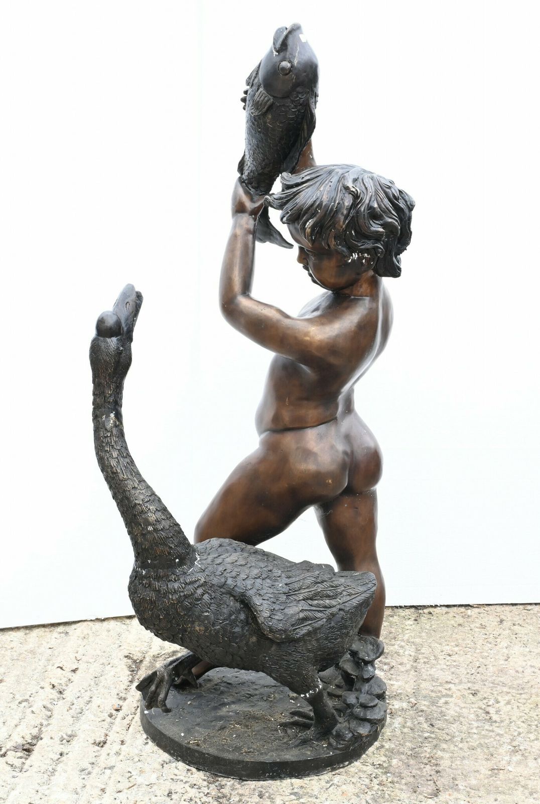 Classical Bronze Cherub Fountain Fish Geese Garden Statue photo vinterior