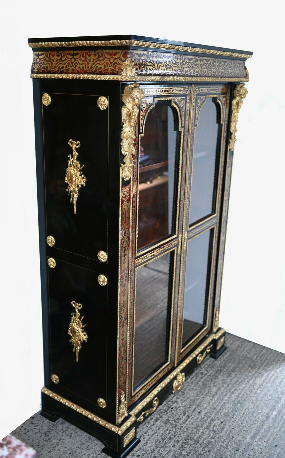 French Boulle Vitrine Display Cabinet Inlay Bibliotheque photo Furniture
