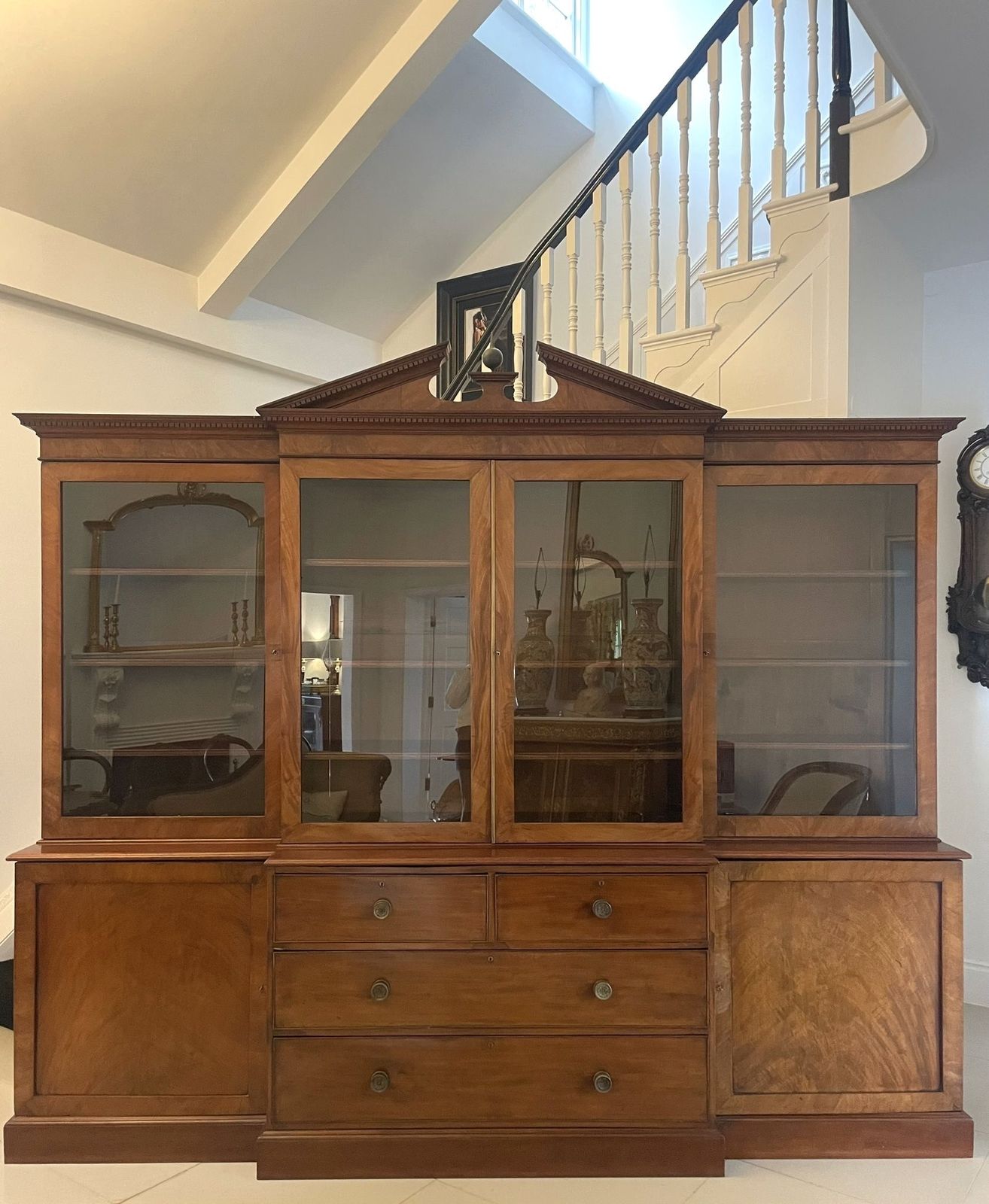 Large Antique George III Quality Mahogany Breakfront Bookcase 238 X 286 X 62 Cm