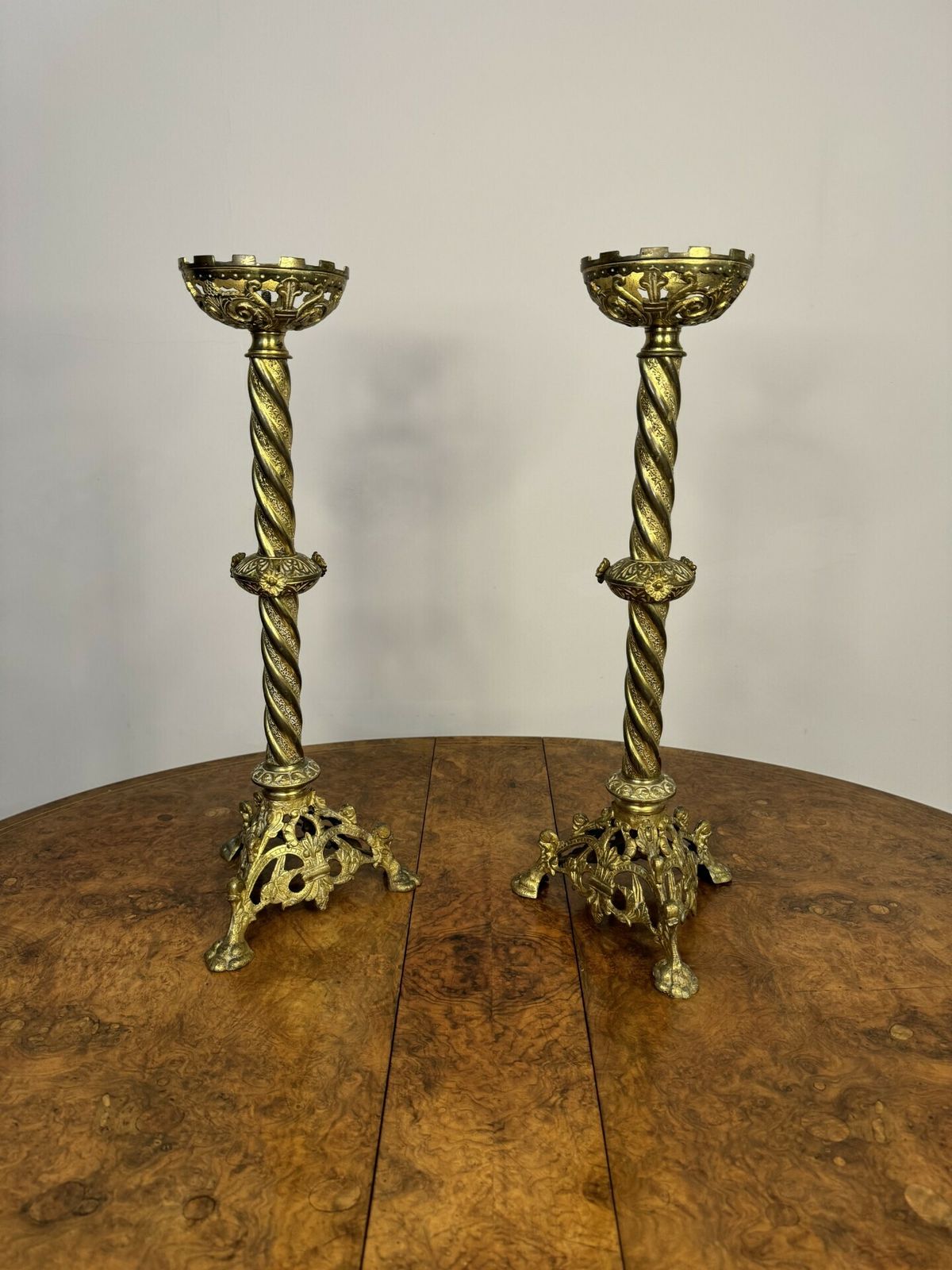 Large Pair Of Stunning Antique Quality Church Candlesticks photo Home Decor