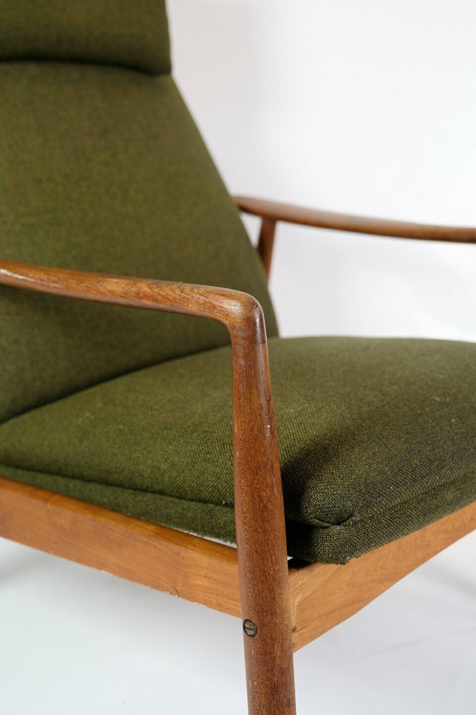Set Of 2 Armchairs With Stool In Teak & Green Fabric By Alf Svensson For Fritz Hansen From 1960s photo vinterior