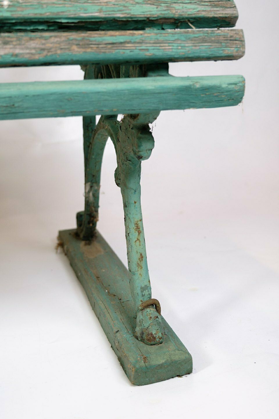 Antique French Park Benches Painted In Greenish Color With Patina From 1930s photo 995.0