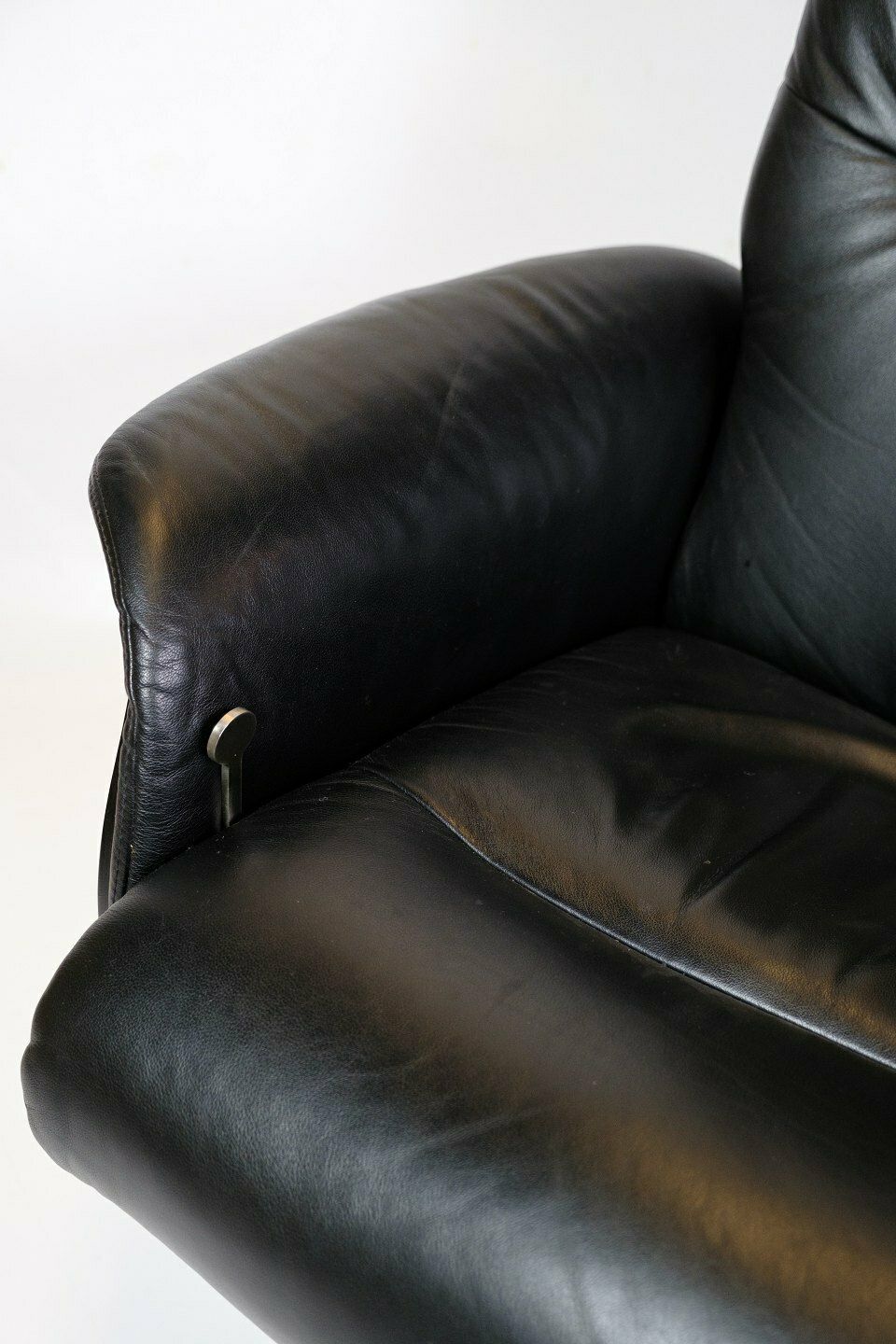 Lounge Chair In Black Leather With Aluminum Swivel From 1970s photo for sale