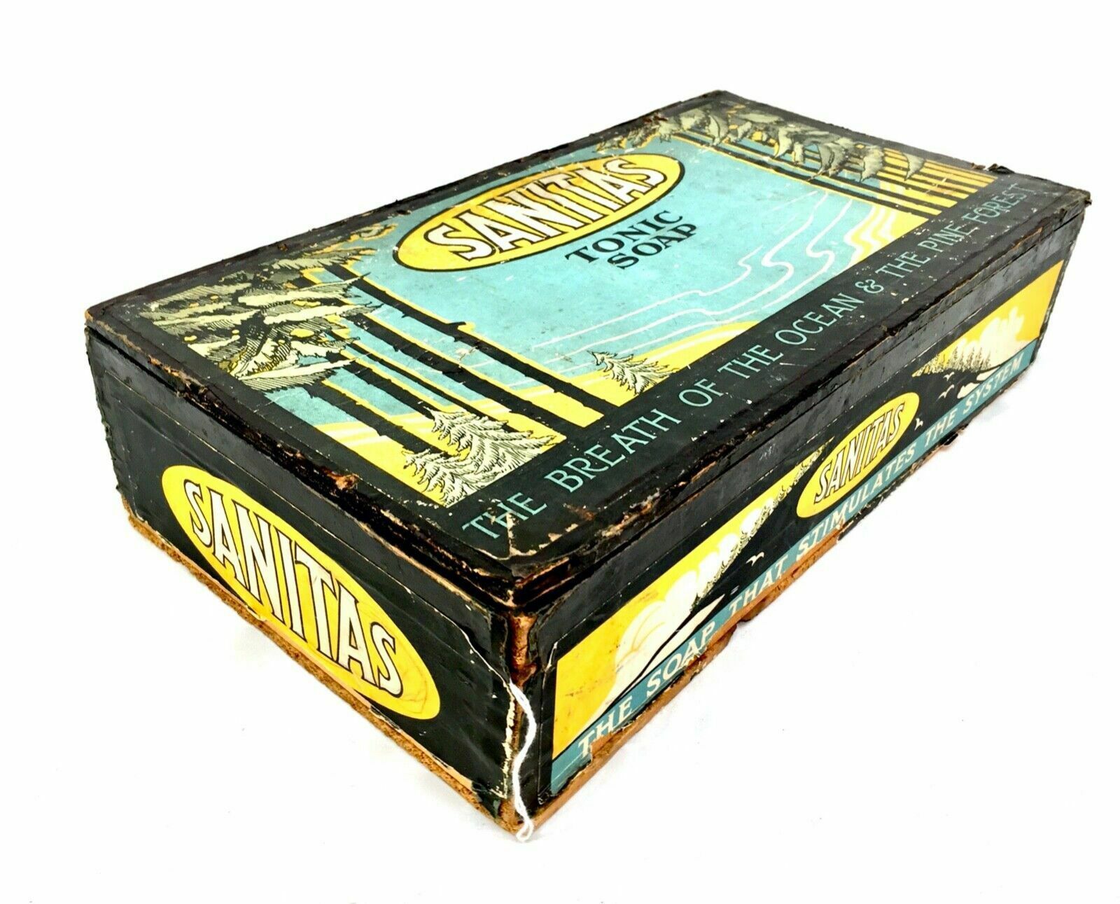 Antique Advertising   Sanitas Soap Wooden Pine Shop Counter Display Box Crate photo furniture