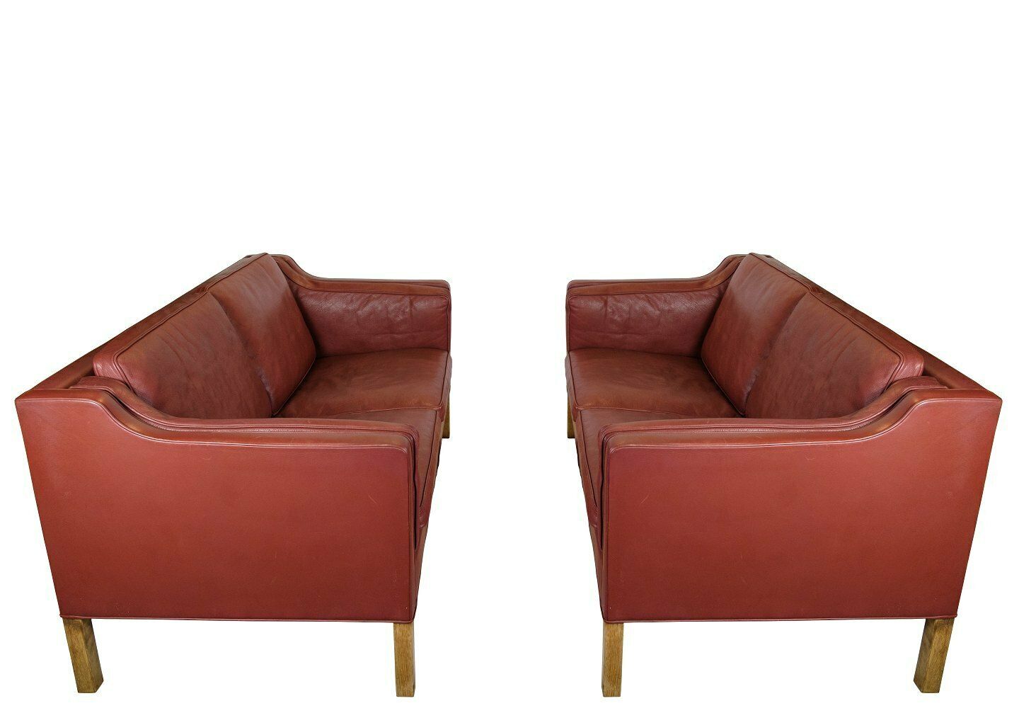 Set Of Two 2. Person Sofas Model 2212 In Red Leather & Oak Frame By Børge Mogensen For Fredericia Chair Factory From 1960s photo furniture