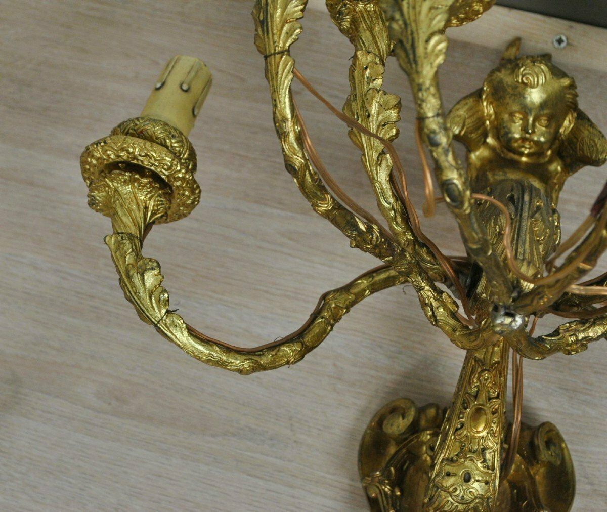 photo for sale Pair Of Gilt Bronze Wall Lights With Winged Putti, Napoleon III, 19th Century