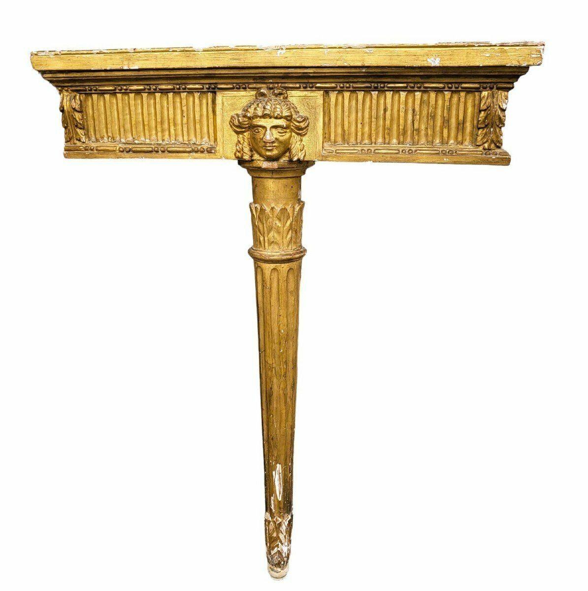 Pair Of Louis XVI Style Gilded Wood Corner Consoles photo for sale