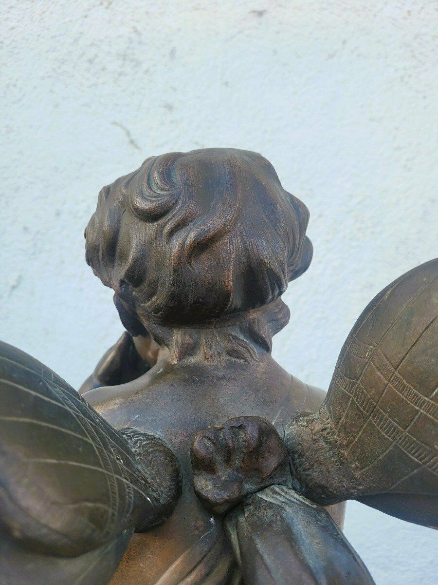 Bronze Of A Winged Putto On Foot, Late 19th Century Early 20th Century photo vintage