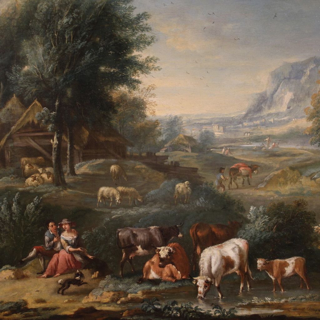 Refined 18th Century Bucolic Landscape Painting photo furniture