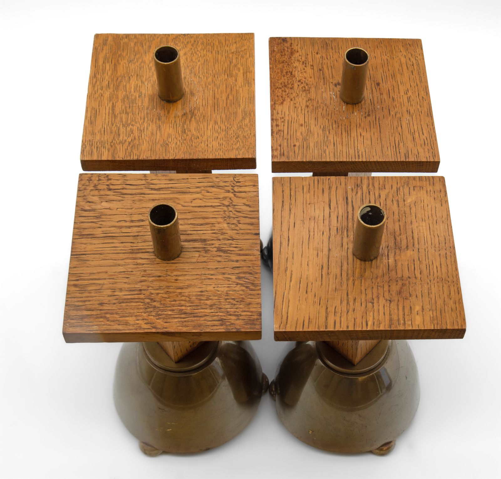 Set Of Four 1970’s Brutalist Oak & Brass Candle Stick Stands photo furniture