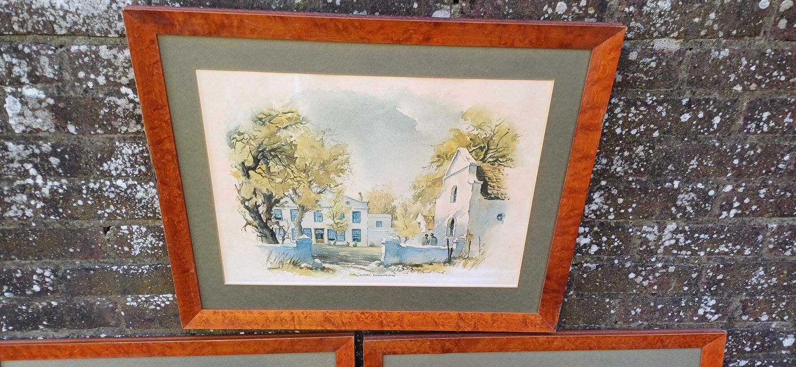 Three Huge Walnut Frames With John Cullingworth Vintage South Africa Watercolour Prints Country Houses Including Mounts 67 X 58 Cm photo furniture