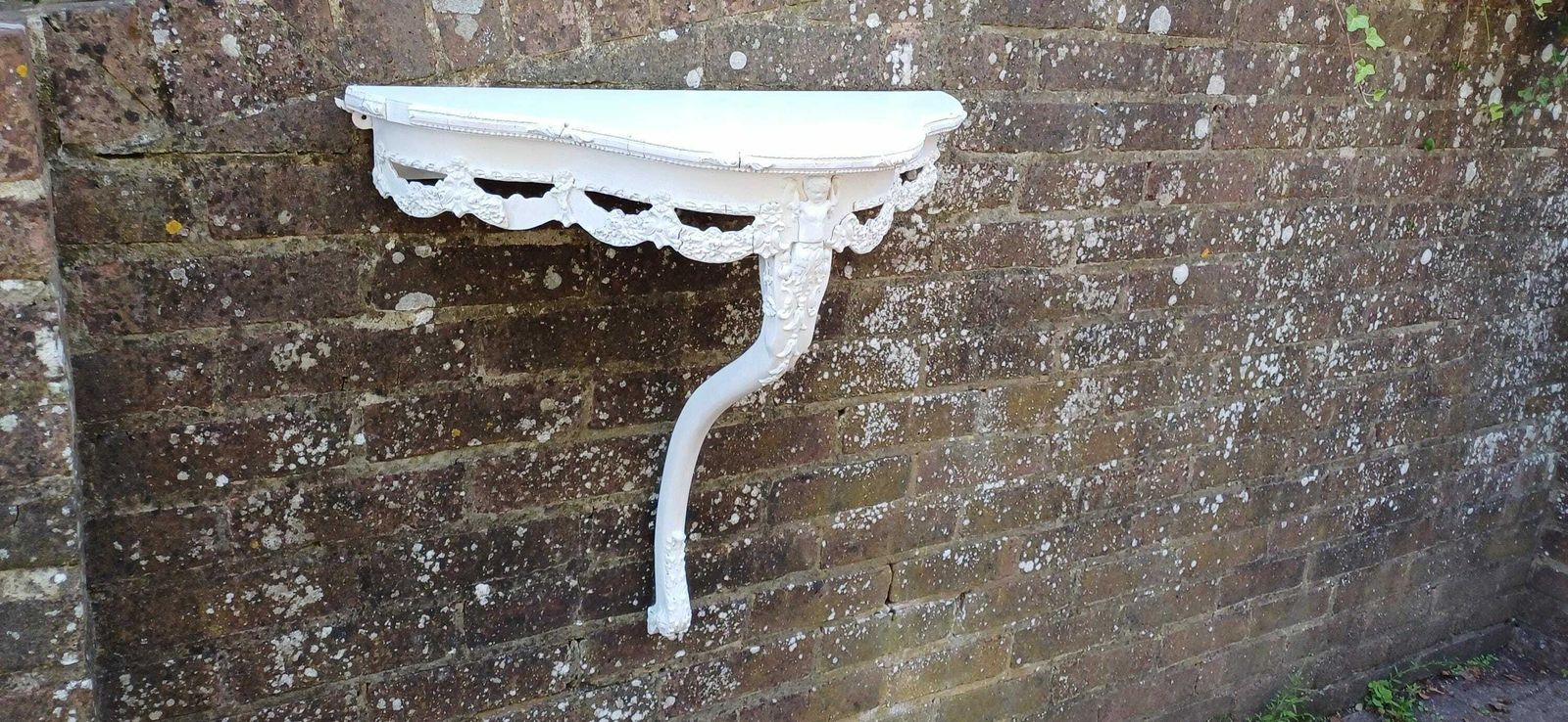 Imposing Genuine Vintage Retro 60s Wall Bracket Shelf Highly Decorative Painted White In Farrow And Ball photo furniture