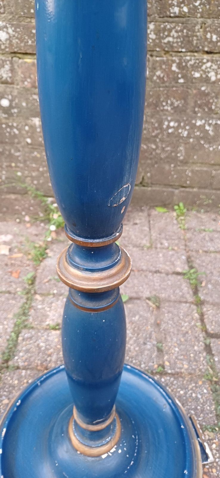 Superb 1920s Vintage Painted Blue And Gold Turned Wooden Standard Lamp photo buy