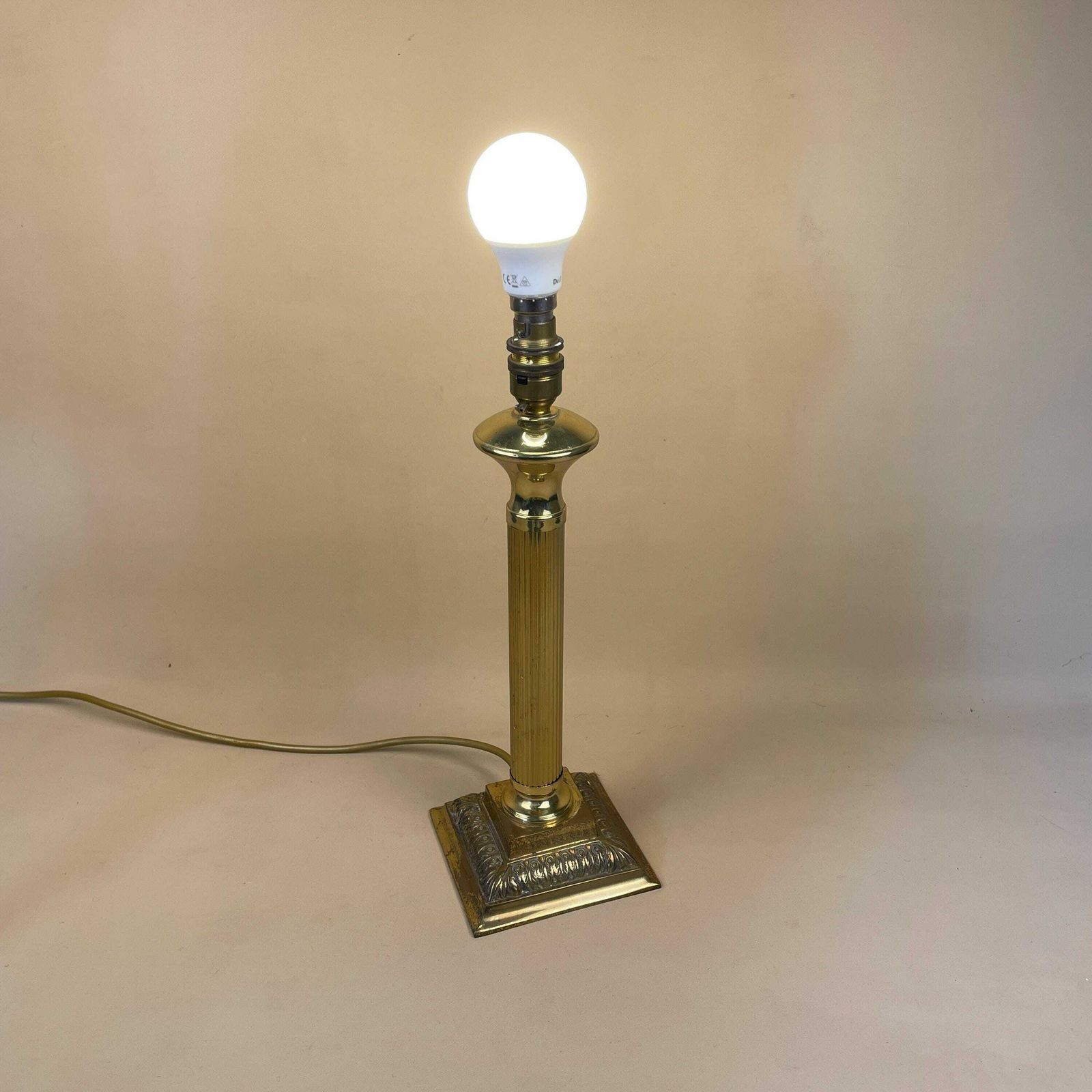 photo furniture Vintage Metal Gold Brass Lamp Light Bedside Table Ornate Column Desk Antique Small Square Base Detail Medium