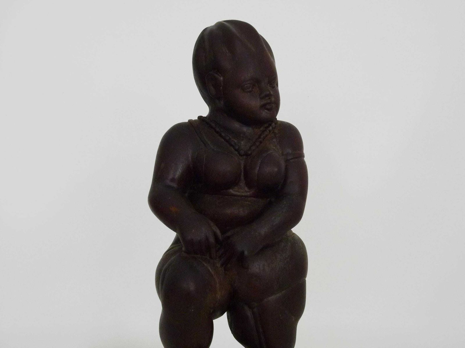 Grotesque Exotic Wood Sculpture Of A Woman Showing Her Thigh. 80s. Botero Style photo Art