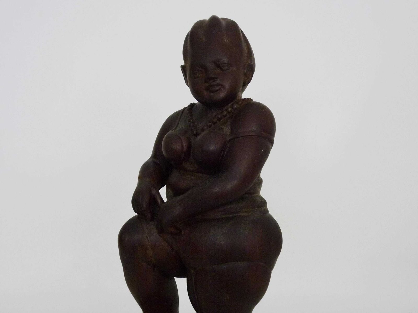 Grotesque Exotic Wood Sculpture Of A Woman Showing Her Thigh. 80s. Botero Style photo 177.0
