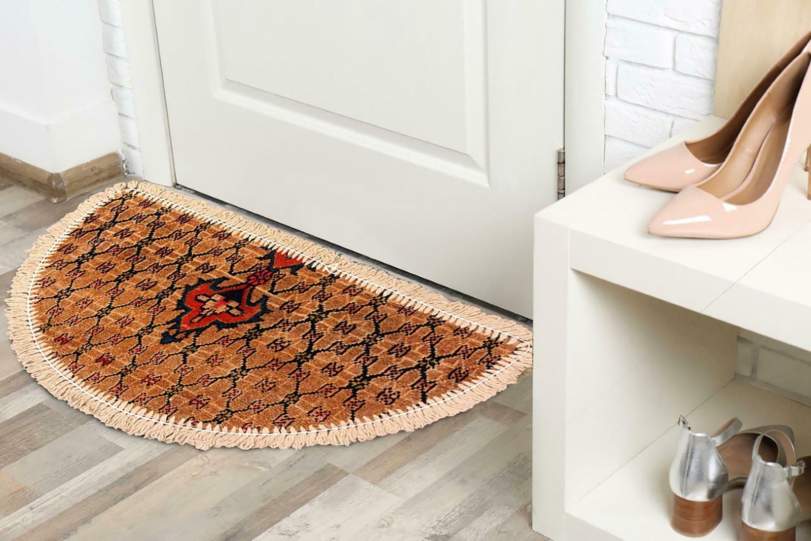 photo furniture Handmade Rug Doormat Brown Rug Half Circular Interior Carpet Mat Entrance Way