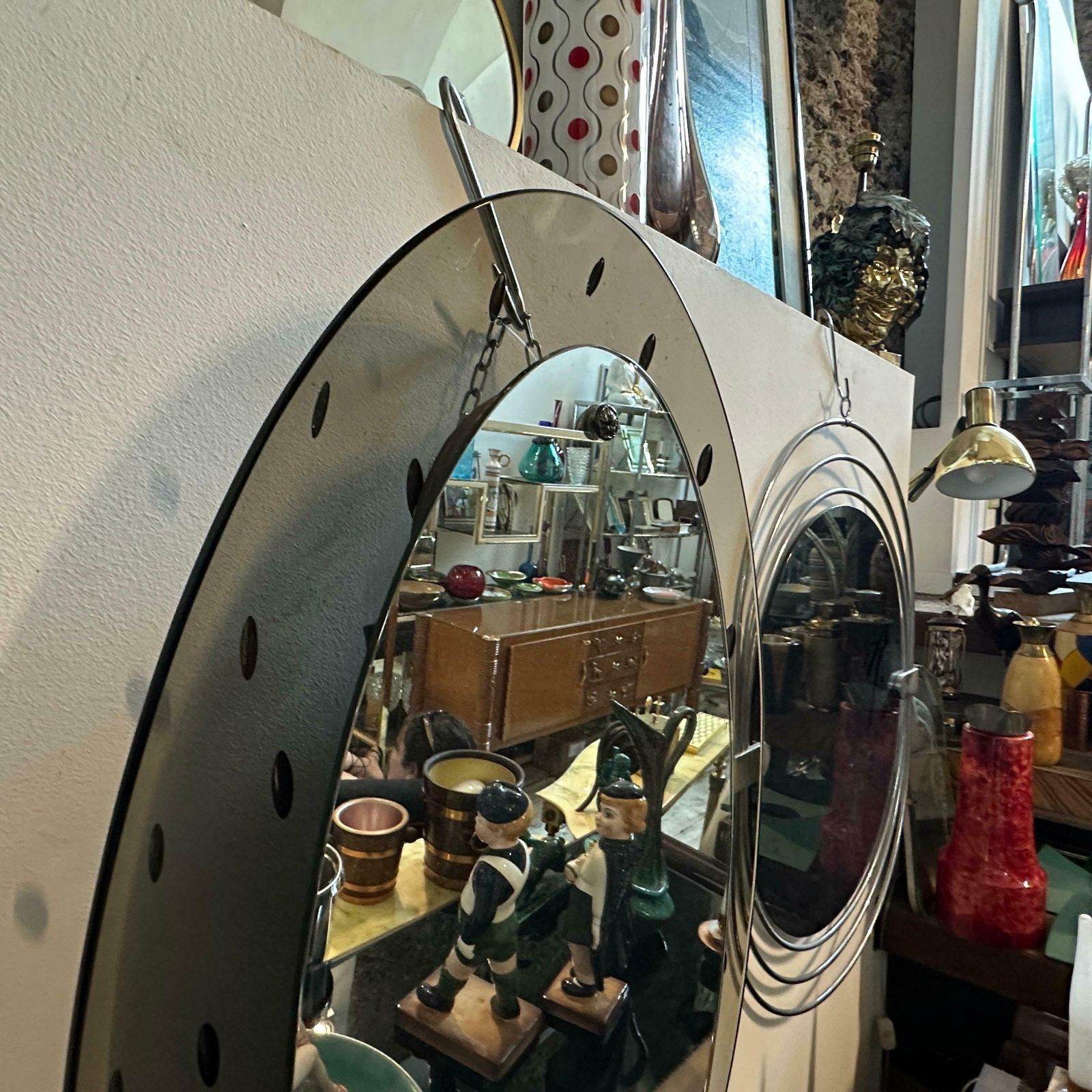 1960s Mid Century Modern Smoked Glass Oval Wall Mirror By Cristal Art photo for sale