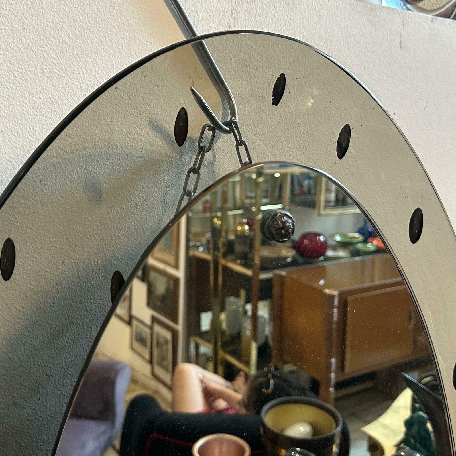 1960s Mid Century Modern Smoked Glass Oval Wall Mirror By Cristal Art photo vinterior