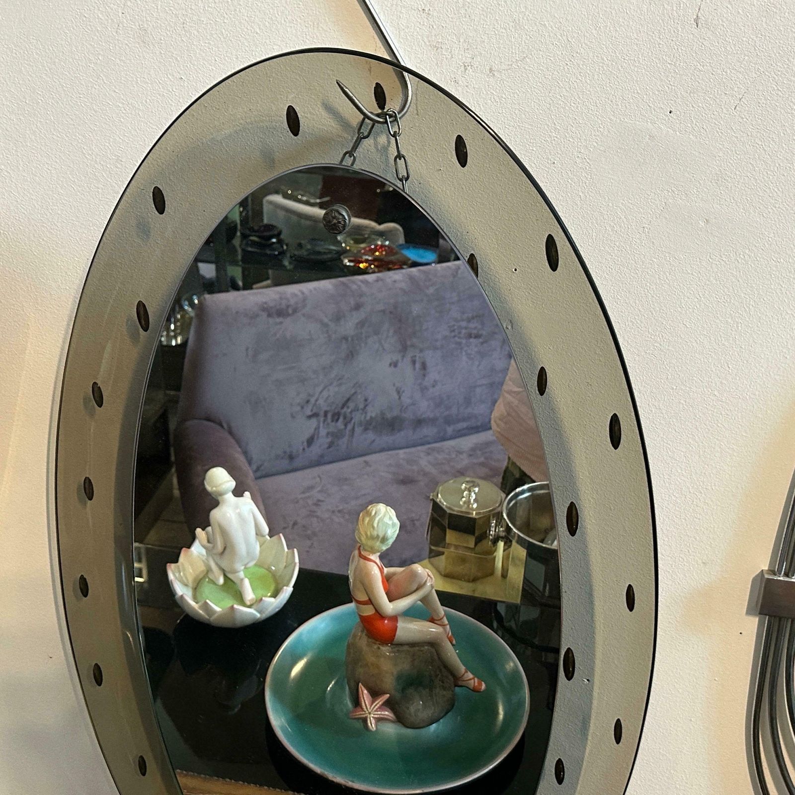 1960s Mid Century Modern Smoked Glass Oval Wall Mirror By Cristal Art photo vintage