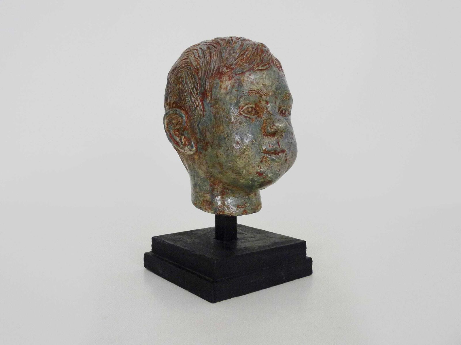 Sculpture Of A Child's Face In Glazed Sandstone, Italian Sculptor. 70s 80s photo for sale