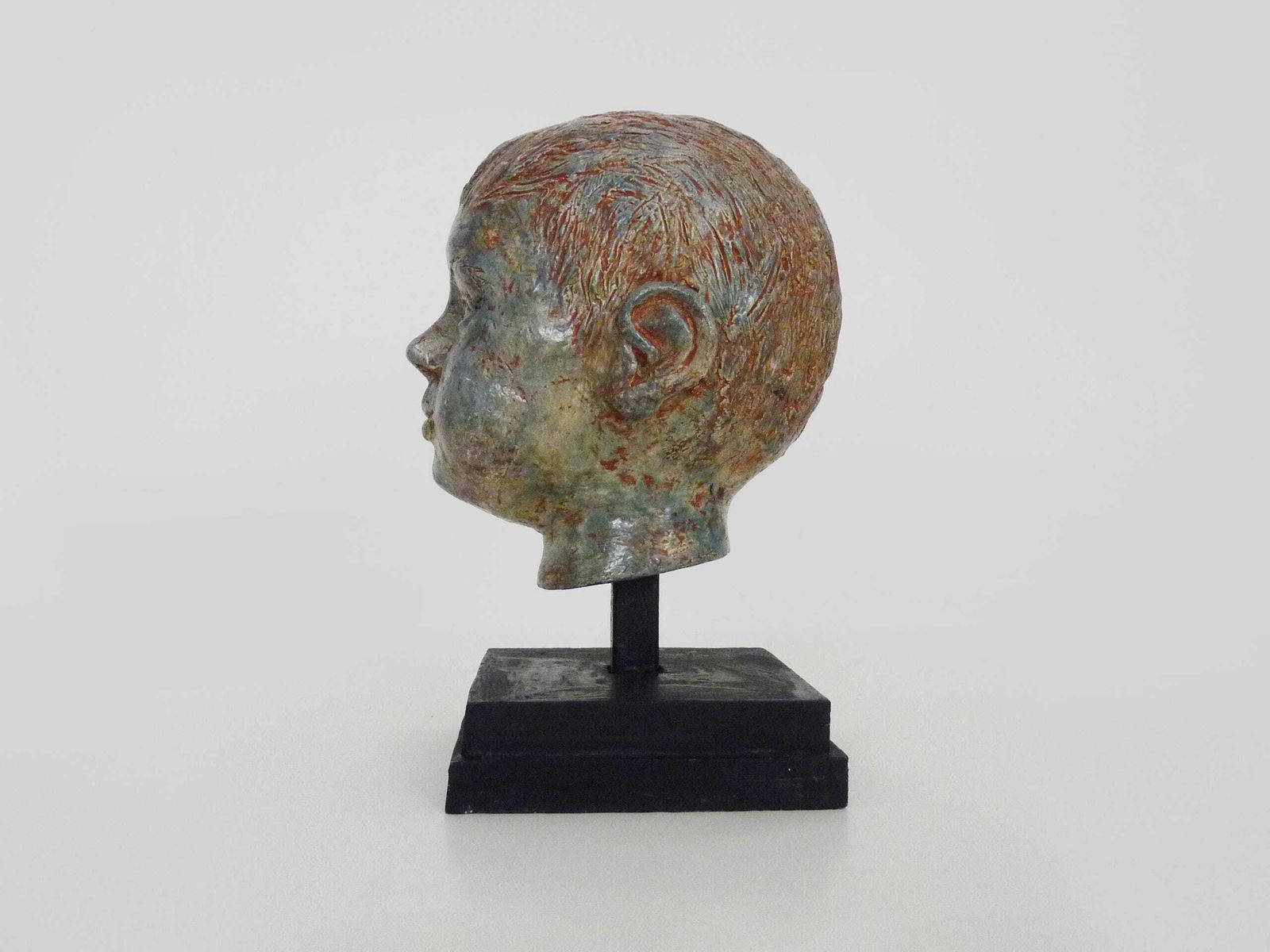 Sculpture Of A Child's Face In Glazed Sandstone, Italian Sculptor. 70s 80s photo vinterior