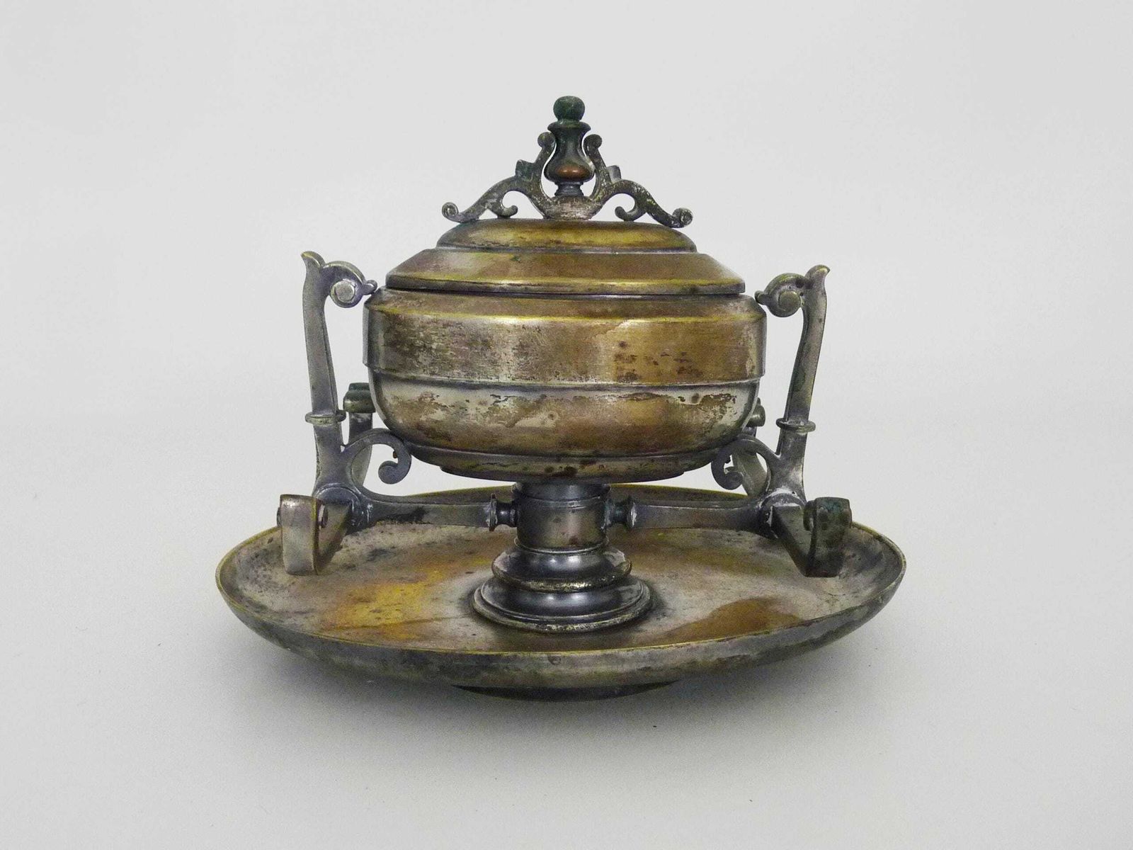 Inkwell On Rotating Tray 19th Century In Silver Metal