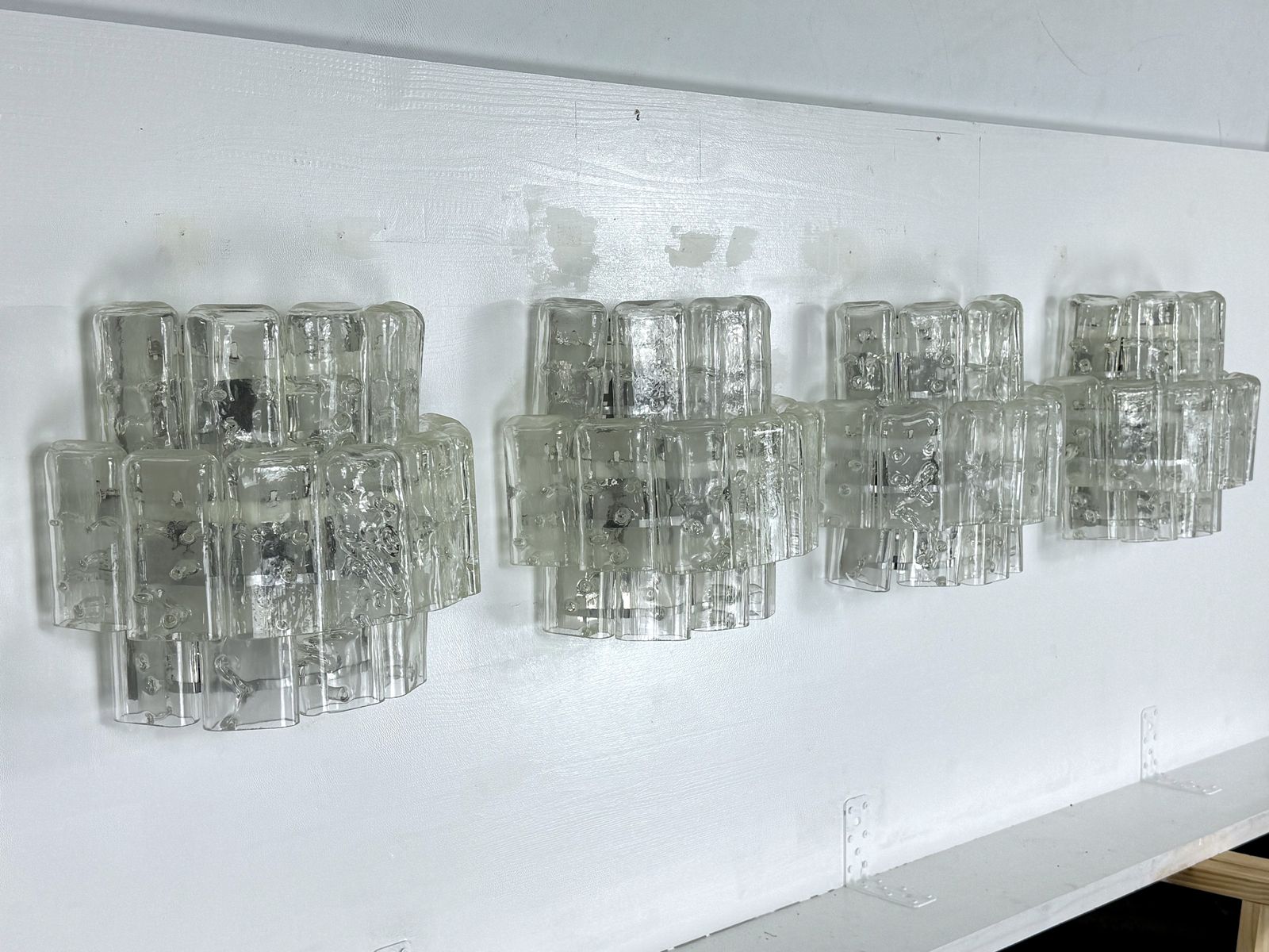 Vistosi Manner, Set Of Four Large Clear Murano Glass Elements Sconces. Italy 1970s photo furniture