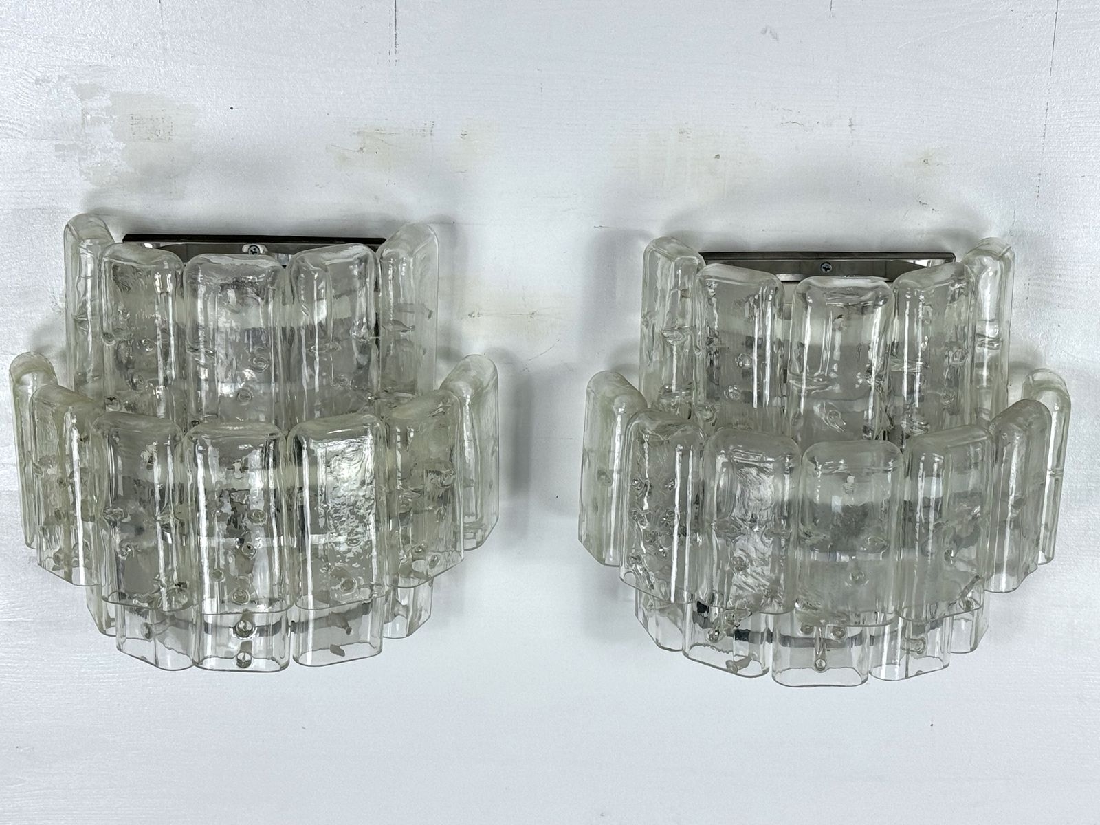 Vistosi Manner, Set Of Four Large Clear Murano Glass Elements Sconces. Italy 1970s photo buy