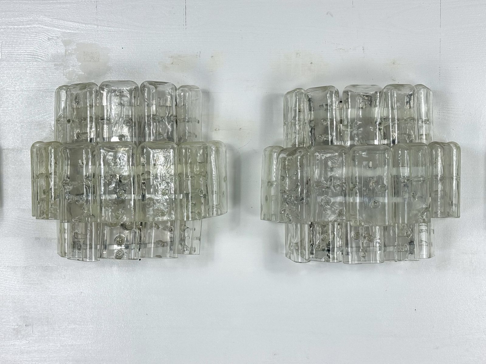 Vistosi Manner, Set Of Four Large Clear Murano Glass Elements Sconces. Italy 1970s photo vintage