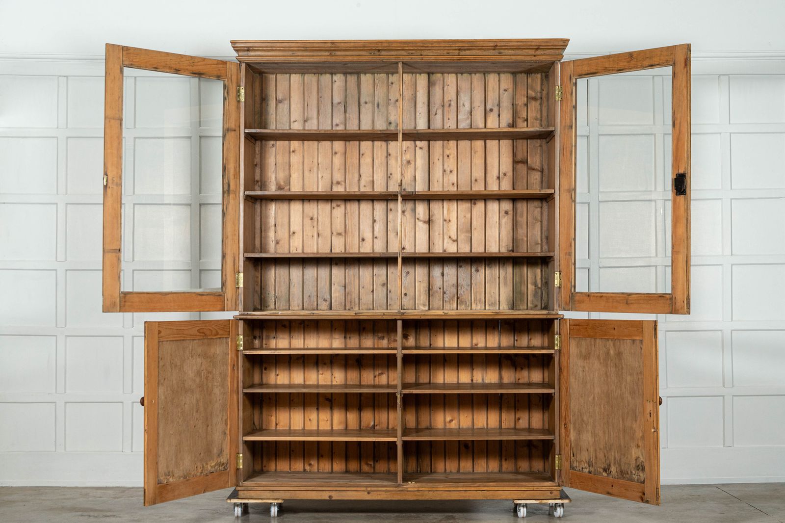 Large 19thc English Pine Glazed Housekeepers / Bookcase photo furniture